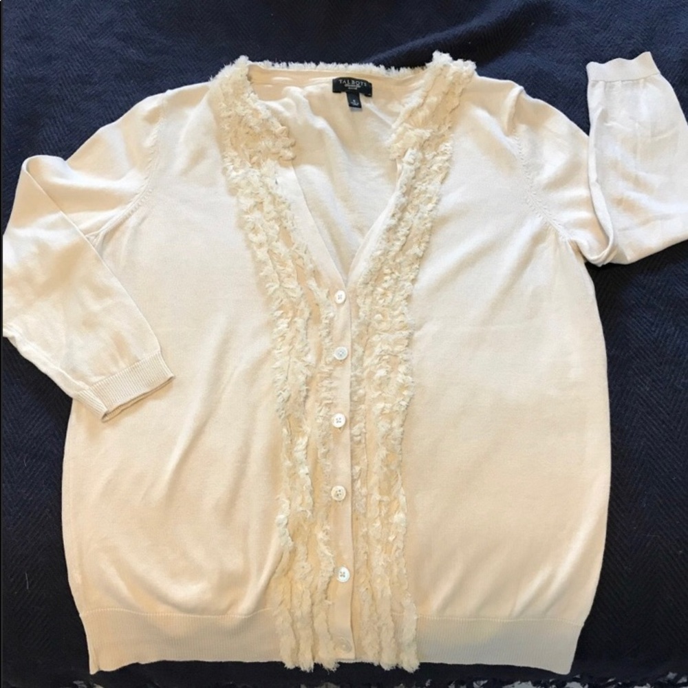 Talbots Cream 3/4 Sleeve Cardigan